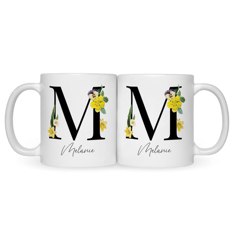 Bedruckte Tasse mit Personalisierung von Namen & Anfangsbuchstaben im Floral Design