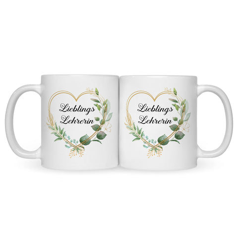 Bedruckte Tasse mit Spruch Lieblingslehrer/Lieblingslehrerin
