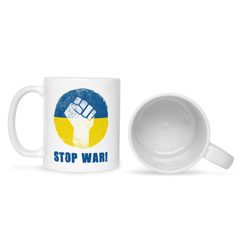Bedruckte Tasse mit Spruch Stop War Ukraine