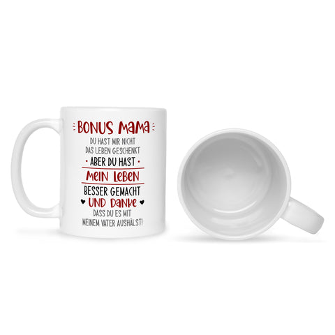 Bedruckte Tasse mit Spruch Bonus Eltern