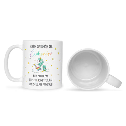 Bedruckte Tasse mit Spruch Königin der Einhörner