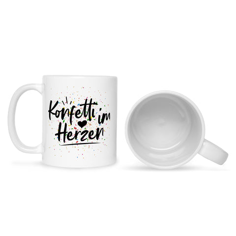 Bedruckte Tasse mit Spruch Konfetti im Herzen