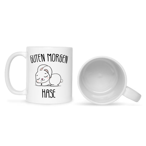 Bedruckte Tasse mit Spruch Guten Morgen Hase