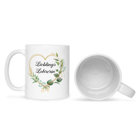 Bedruckte Tasse mit Spruch Lieblingslehrer/Lieblingslehrerin