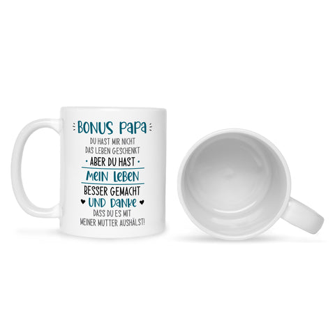 Bedruckte Tasse mit Spruch Bonus Eltern