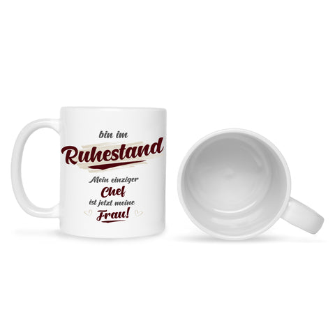 Bedruckte Tasse mit Spruch Bin im Ruhestand