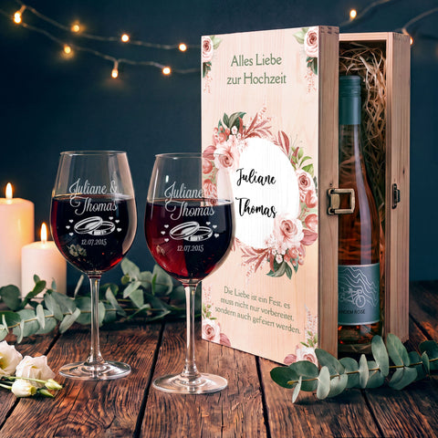 Stölzle Lausitz Weingläser mit Gravur "Pink & White Roses" Design im Set