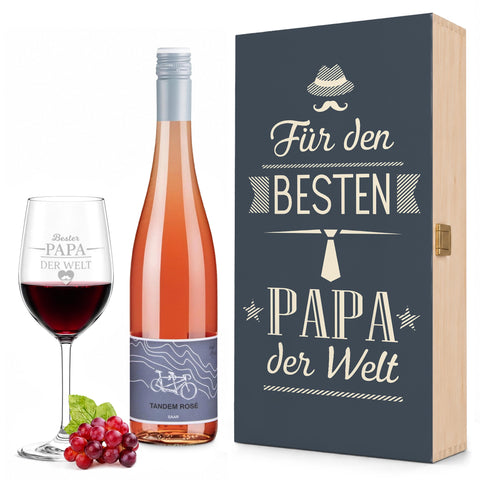 Stölzle Lausitz Weinglas Bester Papa der Welt inkl. bedruckter Holzkiste + Riesling Tandem