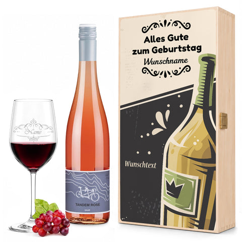 Stölzle Lausitz Weinglas "Alles Gute zum Geburtstag" inkl. bedruckter Holzkiste + Riesling Tandem