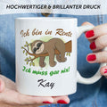 Bedruckte Tasse Faultier in Rente - Personalisiert mit Name