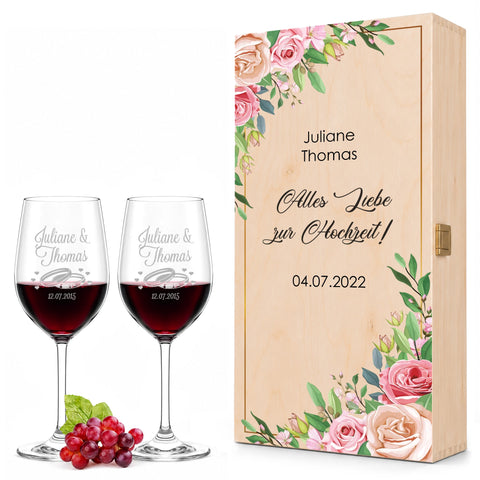Stölzle Lausitz Weingläser mit Gravur "Pink Rose" Design im Set