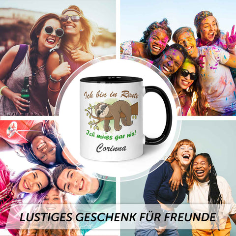 Bedruckte Tasse Faultier in Rente - Personalisiert mit Name