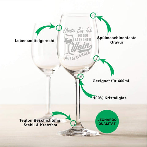 Leonardo Weinglas mit Gravur "Heute mit dem falschen Wein aufgestanden"