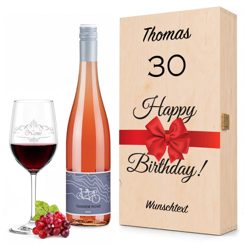 Stölzle Lausitz Weinglas "Happy Birthday 30 Jahre" + Holzkiste & Riesling Tandem