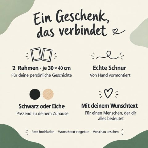 Zwei Rahmen, echte Schnur und dein Wunschtext