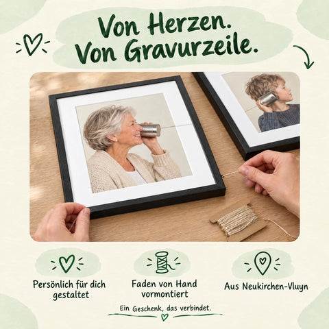 Fadenbild Dosentelefon: von Hand vormontiert bei GRAVURZEILE in Neukirchen-Vluyn