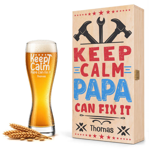 Stölzle Lausitz Weizenglas "Keep calm papa can fix it" mit Namen
