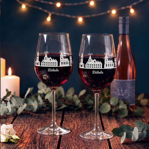 Stölzle Lausitz Weingläser mit Gravur - Skyline Döbeln im Set