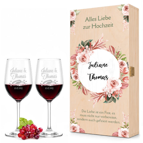 Stölzle Lausitz Weingläser mit Gravur "Pink & White Roses" Design im Set