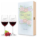 Stölzle Lausitz Weingläser mit Gravur "Pastel Blue Roses" Design als Set inkl. bedruckter Holzkiste