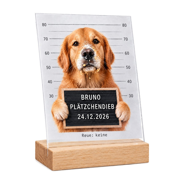 Plätzchendieb auf Acrylglas - Personalisiertes Geschenk mit Deinem Tierfoto zu Weihnachten GRAVURZEILE