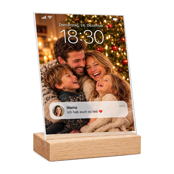 Sperrbildschirm auf Acrylglas - Personalisiertes Fotogeschenk mit Uhrzeit, Datum & Nachricht GRAVURZEILE