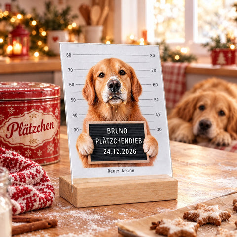 Plätzchendieb auf Acrylglas - Personalisiertes Geschenk mit Deinem Tierfoto zu Weihnachten GRAVURZEILE – Bild 2