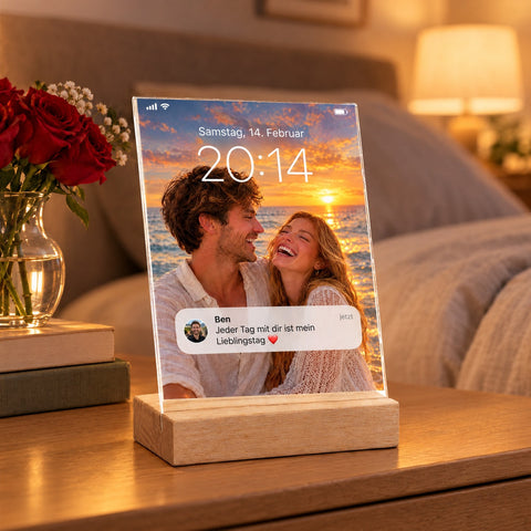 Sperrbildschirm auf Acrylglas - Personalisiertes Fotogeschenk mit Uhrzeit, Datum & Nachricht GRAVURZEILE – Bild 3