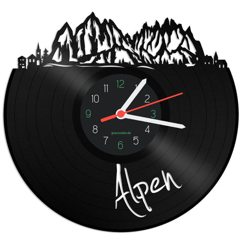 Schallplattenuhr Skyline Alpen