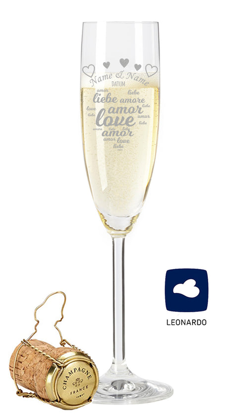 Leonardo Sektglas mit Gravur im "Amore" Design