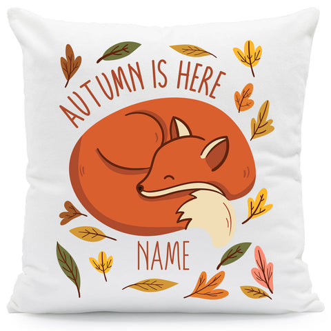 Bedrucktes Kissen mit Spruch Autumn is here mit Wunschname