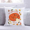 Bedrucktes Kissen mit Spruch Autumn is here mit Wunschname