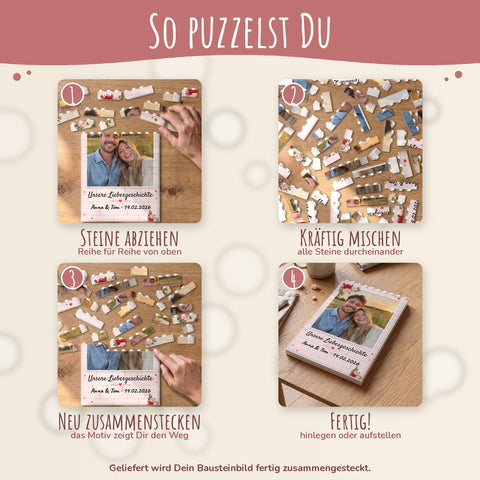 So puzzelst Du: Steine abziehen, kräftig mischen, Reihe für Reihe neu zusammenstecken, fertig