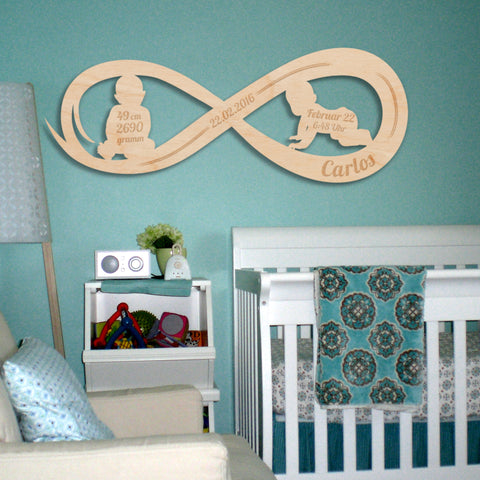 Baby Unendlichkeitszeichen aus Holz mit Gravur