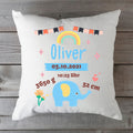 Bedrucktes Kissen mit Babydaten und Elefant