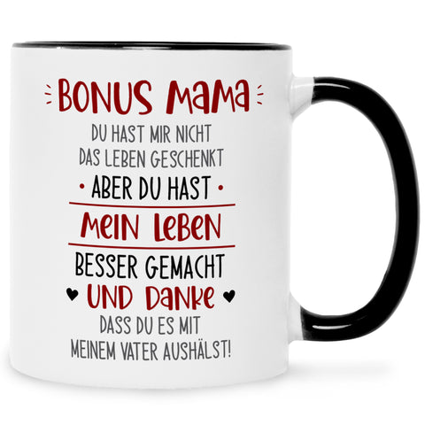 Bedruckte Tasse mit Spruch Bonus Eltern