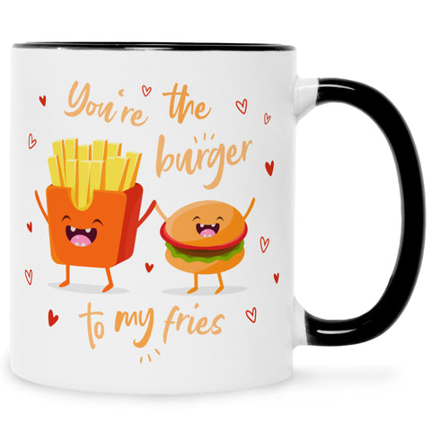 Bedruckte Tasse mit Spruch Burger to my fries