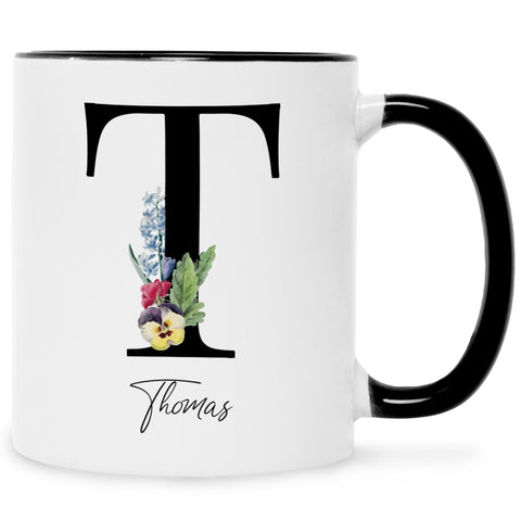 Bedruckte Tasse mit Personalisierung von Namen & Anfangsbuchstaben im Floral Design