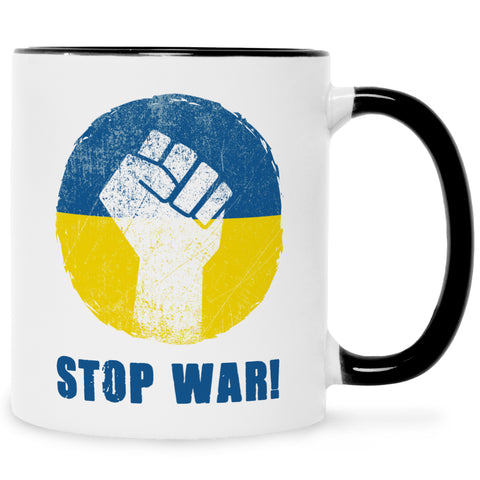Bedruckte Tasse mit Spruch Stop War Ukraine