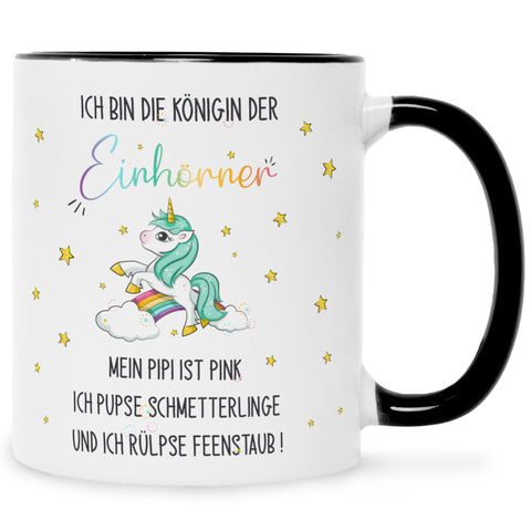 Bedruckte Tasse mit Spruch Königin der Einhörner