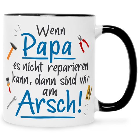 Bedruckte Tasse mit Spruch Wenn Papa es nicht reparieren kann