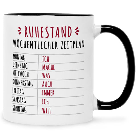 Bedruckte Tasse mit Spruch Ruhestand Plan