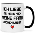 Bedruckte Tasse mit Spruch Ich liebe es wenn mich meine Frau zocken lässt