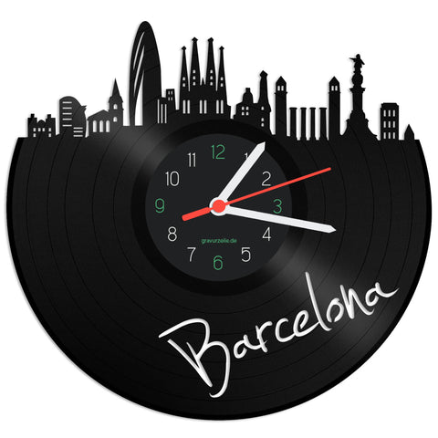 Schallplattenuhr Skyline Barcelona