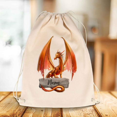 Bedruckter Turnbeutel für Kinder mit Drachen und Wunschnamen