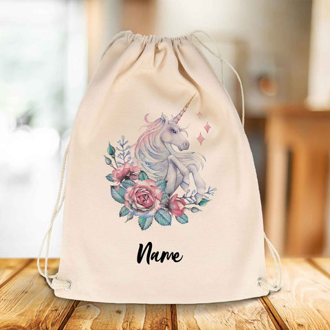 Bedruckter Turnbeutel für Kinder im Watercolor Einhorn Design