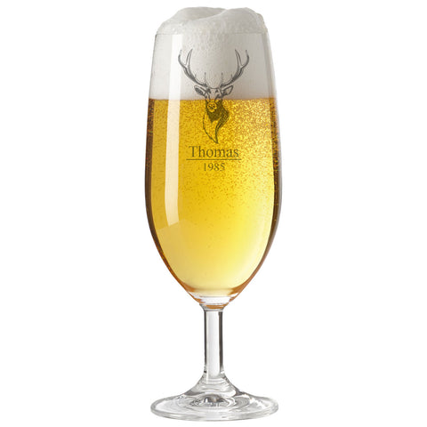 Leonardo Bierglas mit Gravur "Hirschkopf" mit Namen und Datum