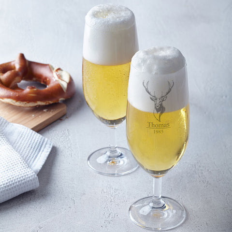 Leonardo Bierglas mit Gravur "Hirschkopf" mit Namen und Datum