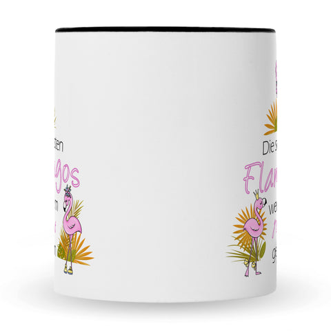Bedruckte Tasse mit Spruch Die schönsten Flamingos