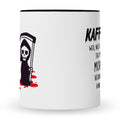 Bedruckte Tasse mit Spruch Kaffee, weil nicht jeder Tag mit Mord beginnen kann